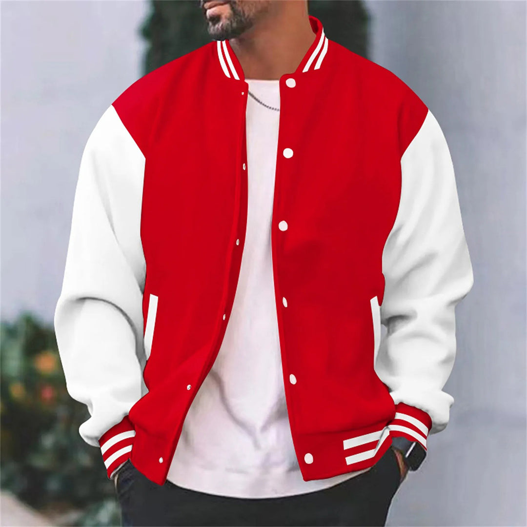 Wearclo | Men's Baseball Bomber Jacket with Contrast Sleeves