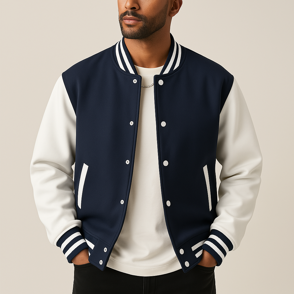 Wearclo | Men's Baseball Bomber Jacket with Contrast Sleeves