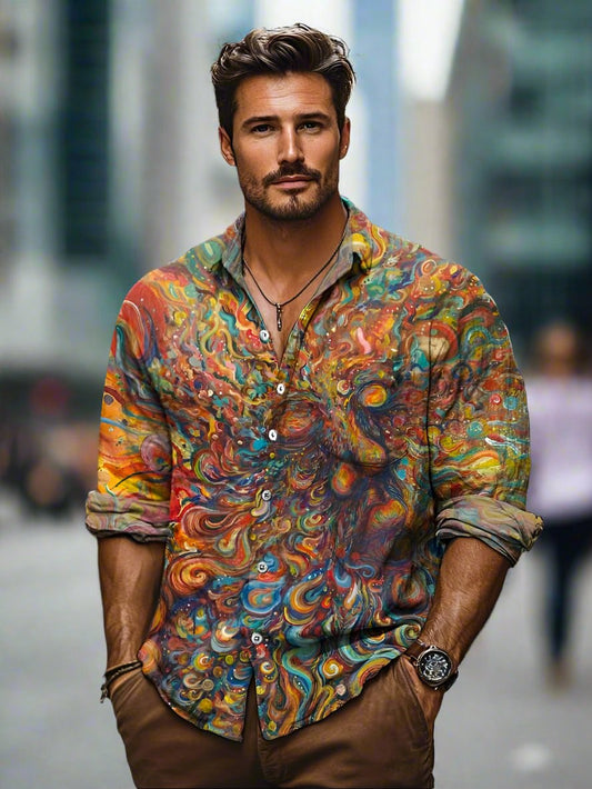 Wearclo | Men's Button-Down Shirt with Abstract Print