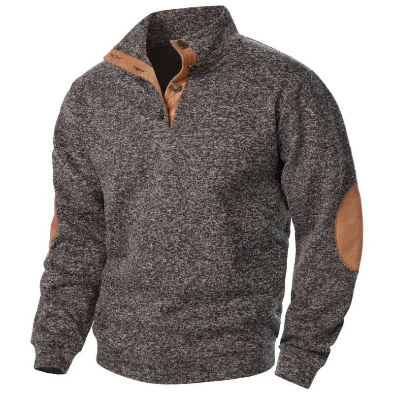Wearclo | Men's Button-Neck Sweatshirt with Suede Patches