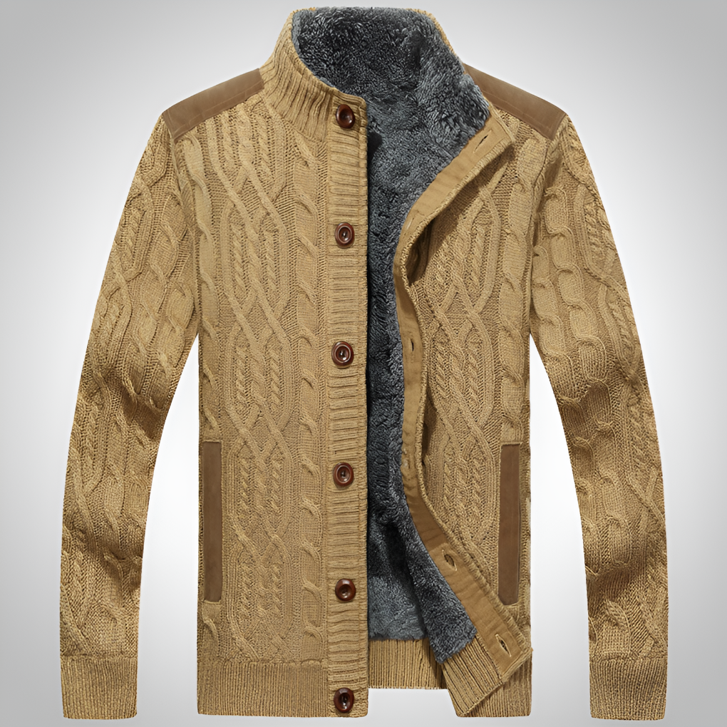 Wearclo | Men's Cable Knit Cardigan with Fleece Lining