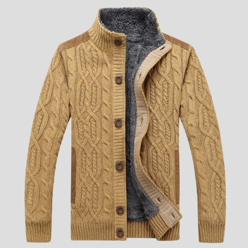Wearclo | Men's Cable Knit Cardigan with Sherpa Lining