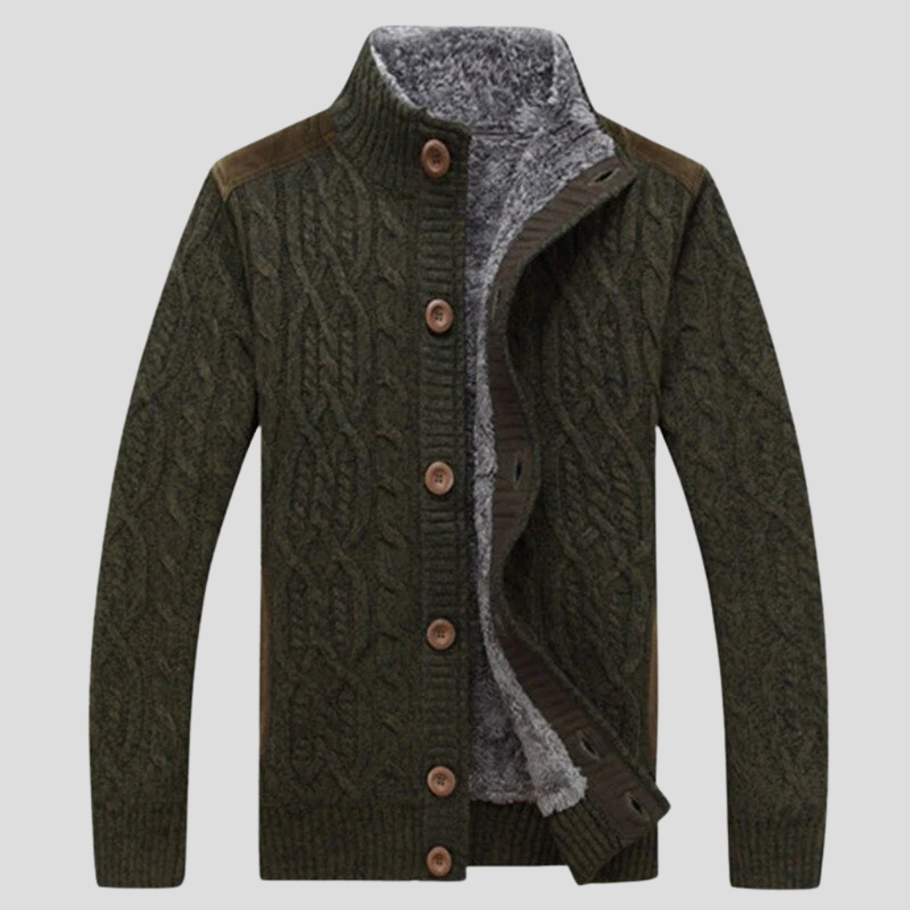 Wearclo | Men's Cable Knit Cardigan with Sherpa Lining