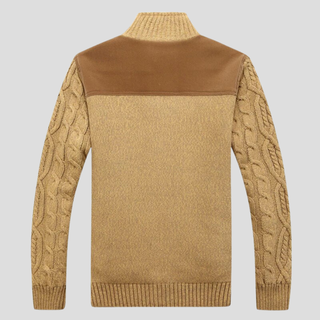 Wearclo | Men's Cable Knit Cardigan with Sherpa Lining