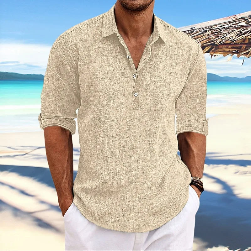 Wearclo | Men's Casual Long Sleeve Linen Blend Shirt