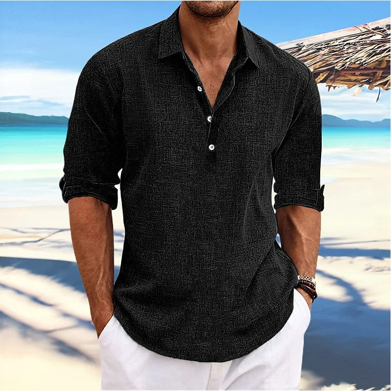 Wearclo | Men's Casual Long Sleeve Linen Blend Shirt