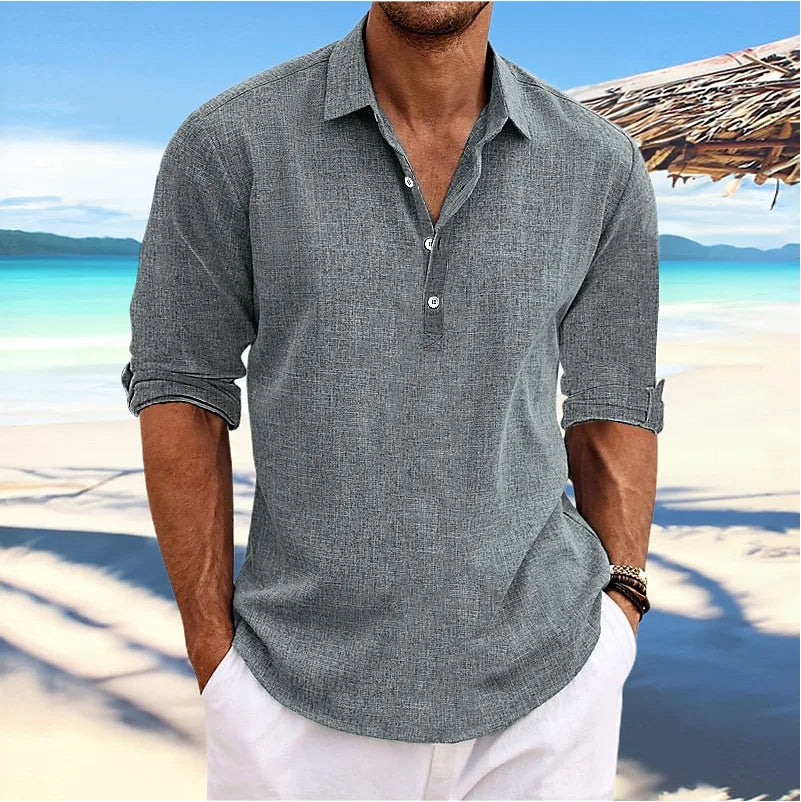 Wearclo | Men's Casual Long Sleeve Linen Blend Shirt