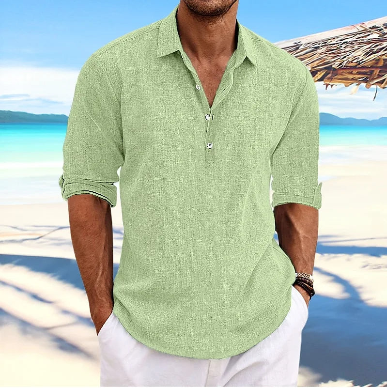 Wearclo | Men's Casual Long Sleeve Linen Blend Shirt