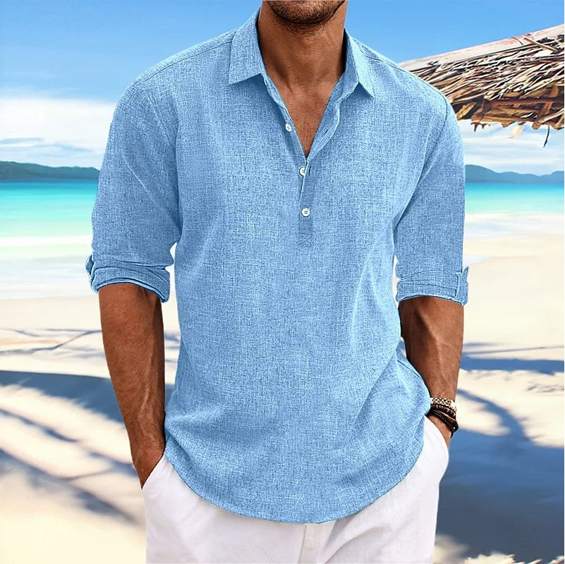 Wearclo | Men's Casual Long Sleeve Linen Blend Shirt