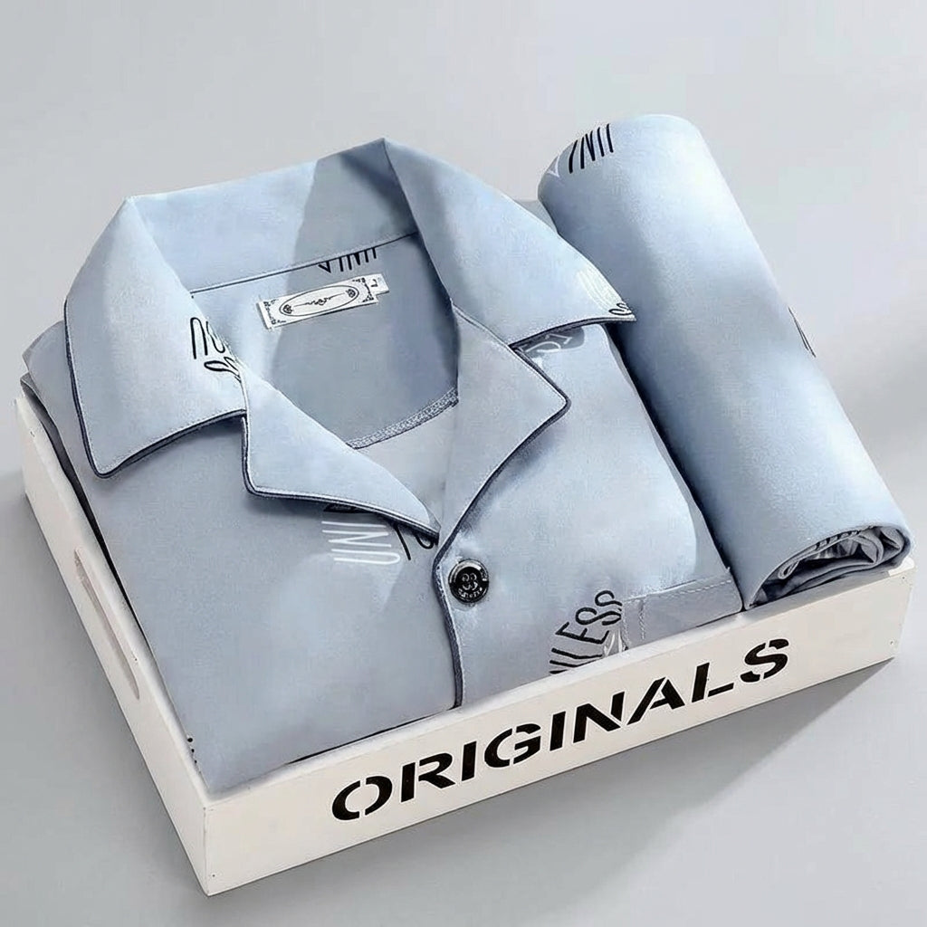 Wearclo | Men's Checked Pyjama Set with Button-Down Shirt