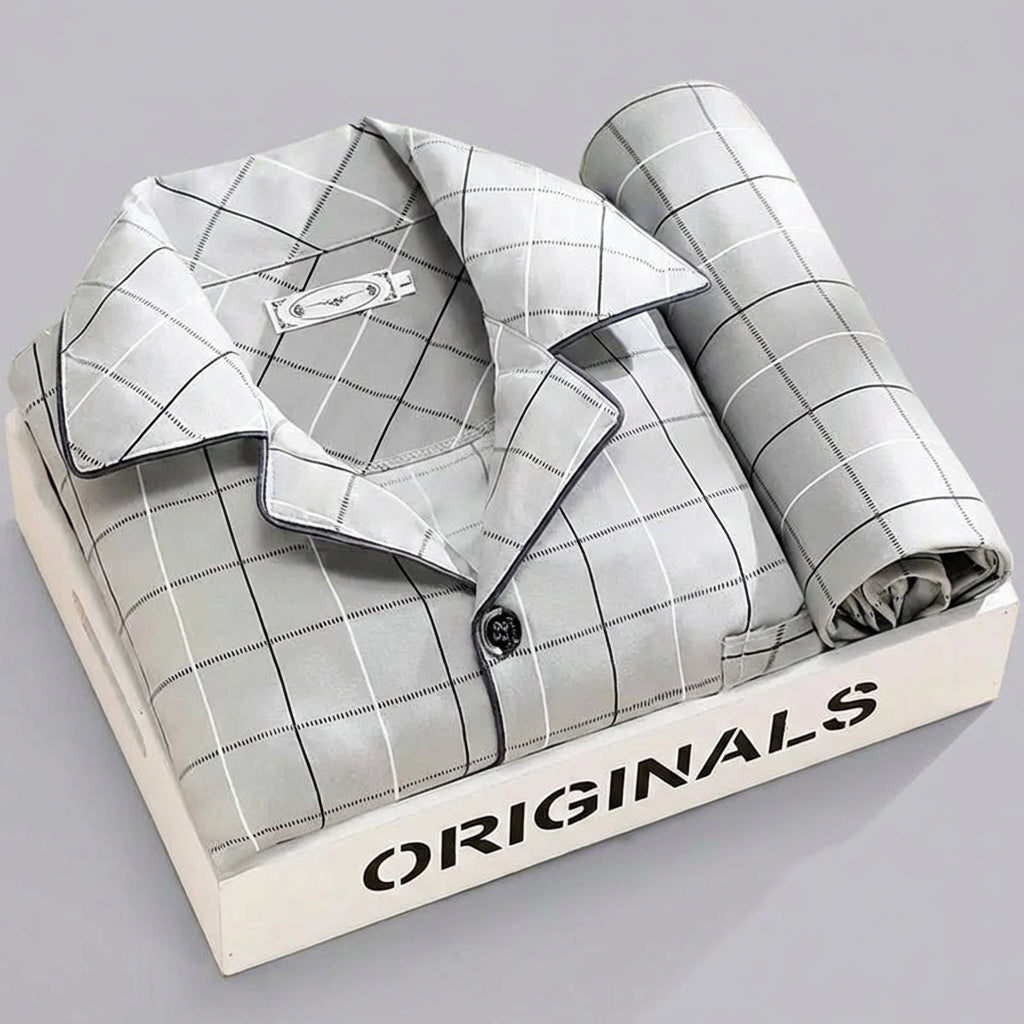 Wearclo | Men's Checked Pyjama Set with Button-Down Shirt