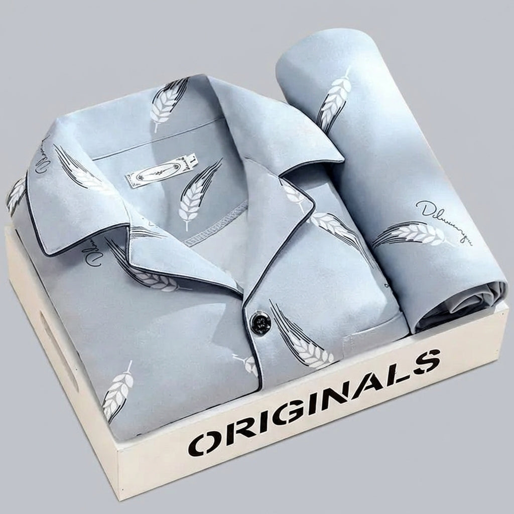Wearclo | Men's Checked Pyjama Set with Button-Down Shirt