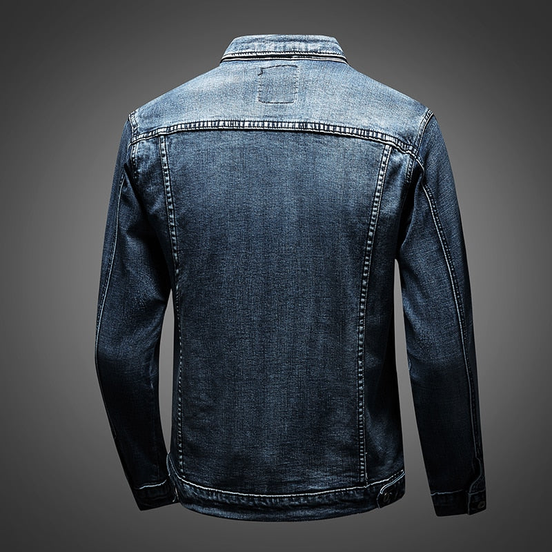 Wearclo | Men's Denim Jacket with Turn-Down Collar