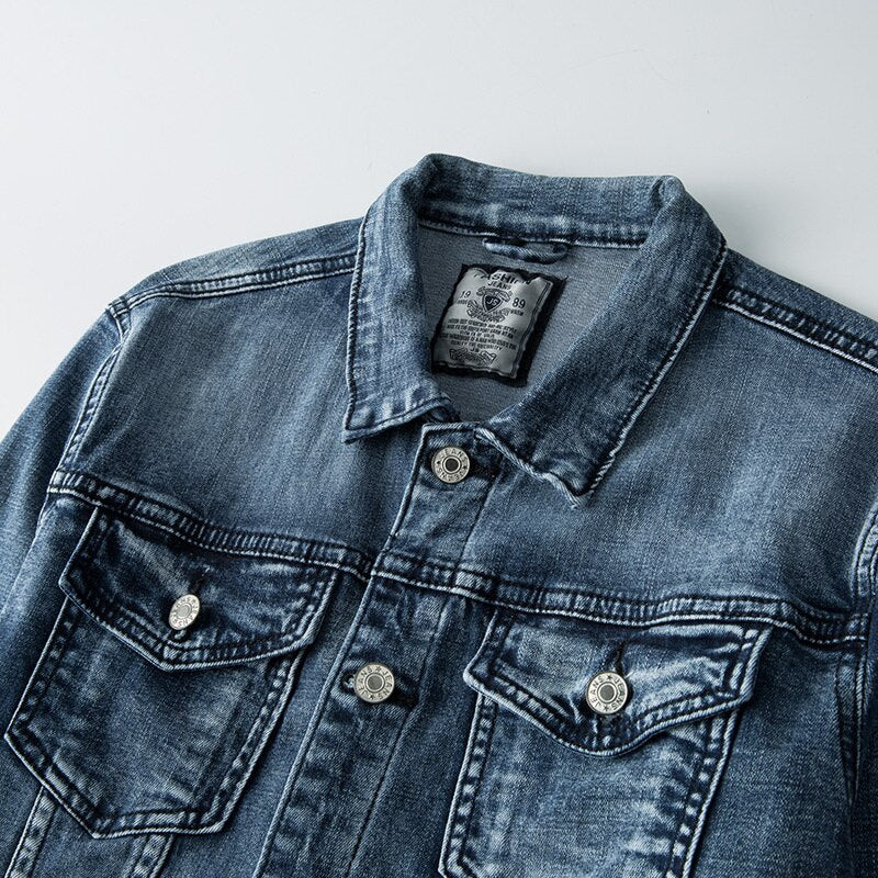 Wearclo | Men's Denim Jacket with Turn-Down Collar
