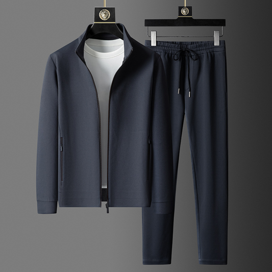 Wearclo | Men's Full Zip Tracksuit Set with Ribbed Texture