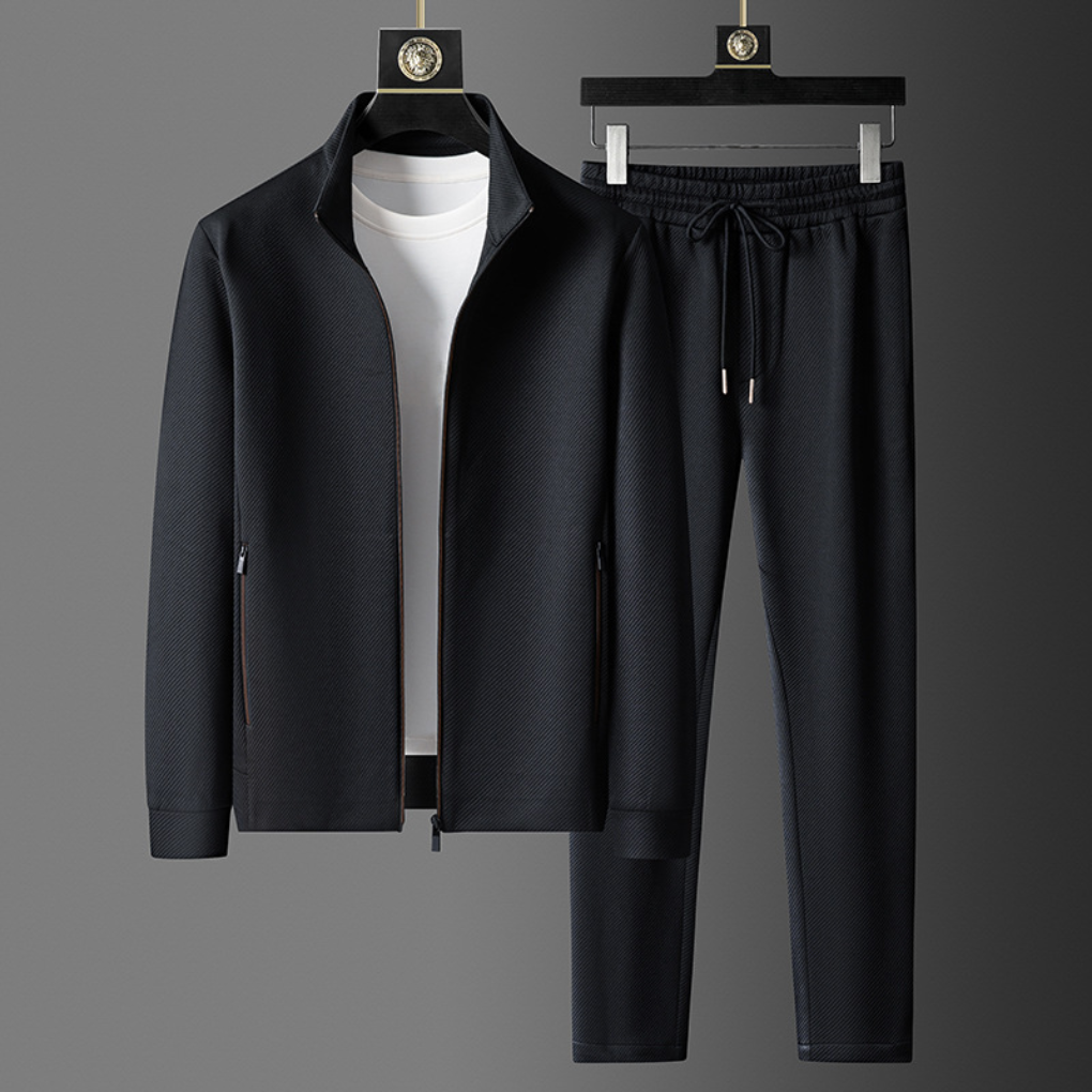 Wearclo | Men's Full Zip Tracksuit Set with Ribbed Texture