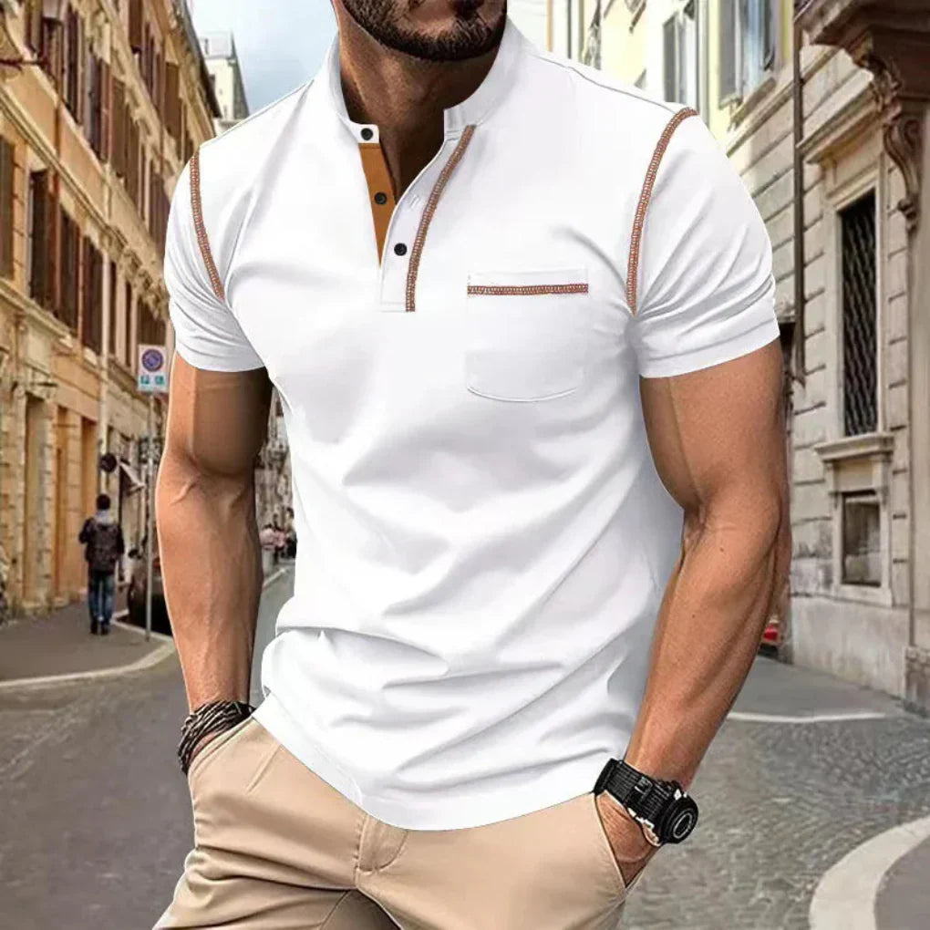 Wearclo | Men's Henley Polo Shirt with Contrast Stitching