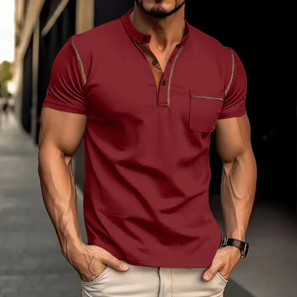 Wearclo | Men's Henley Polo Shirt with Contrast Stitching