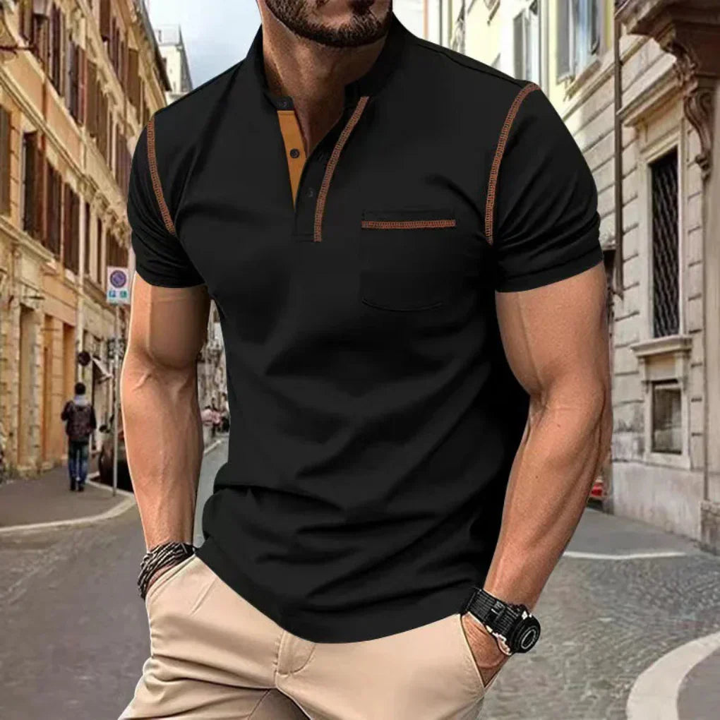 Wearclo | Men's Henley Polo Shirt with Contrast Stitching