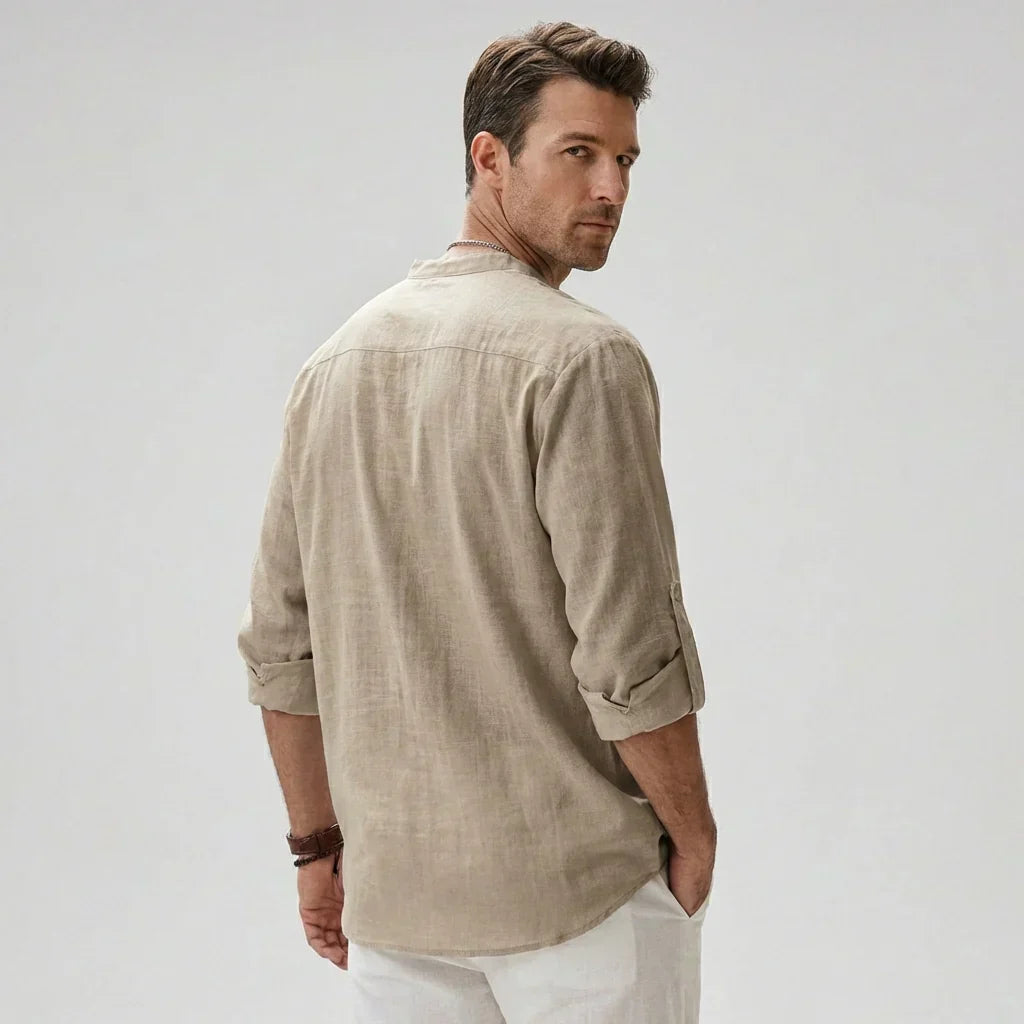 Wearclo | Men's Henley Shirt – Band Collar Linen Blend