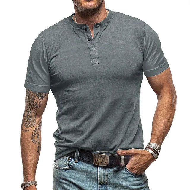 Wearclo | Men's Henley T-Shirt with Button Neck