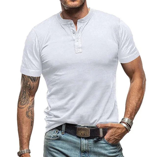 Wearclo | Men's Henley T-Shirt with Button Neck