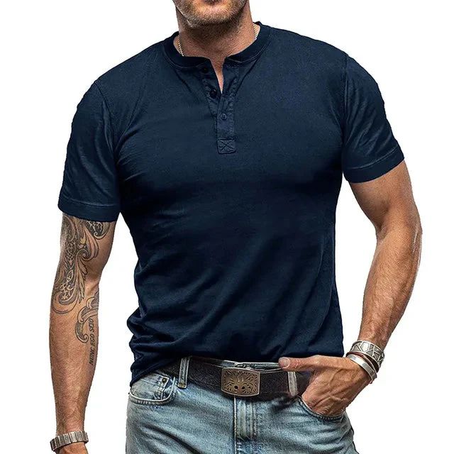Wearclo | Men's Henley T-Shirt with Button Neck