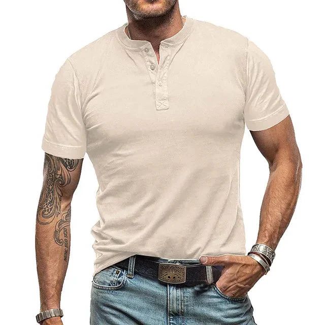 Wearclo | Men's Henley T-Shirt with Button Neck