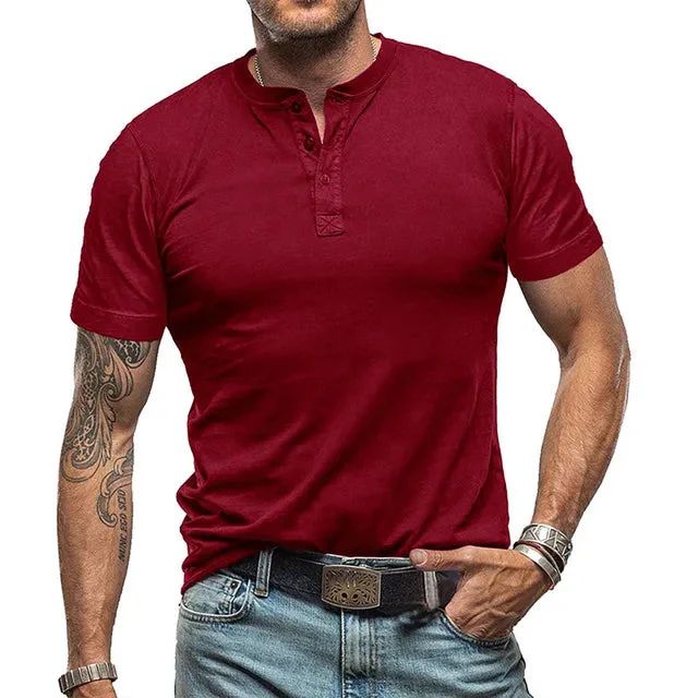 Wearclo | Men's Henley T-Shirt with Button Neck