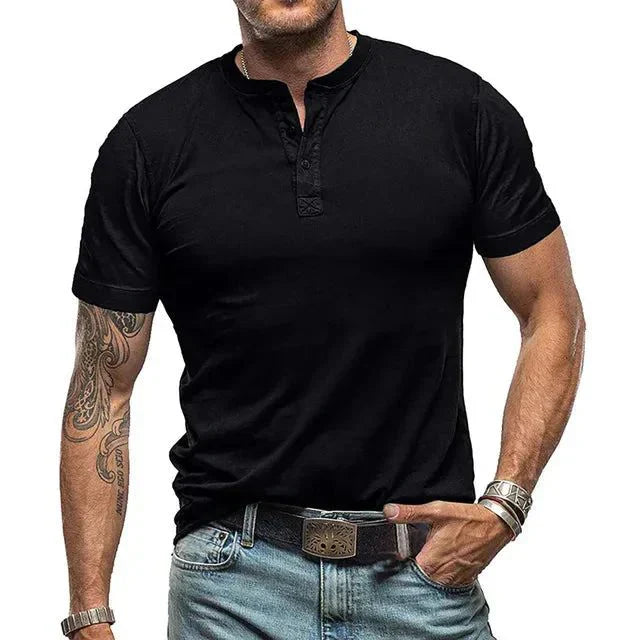 Wearclo | Men's Henley T-Shirt with Button Neck
