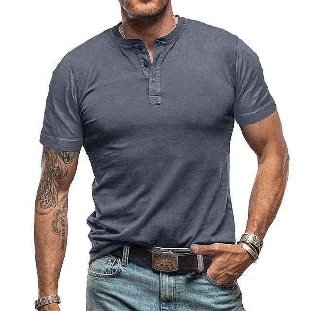 Wearclo | Men's Henley T-Shirt with Button Neck