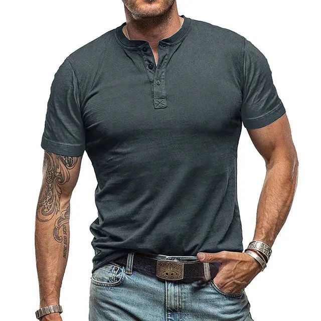Wearclo | Men's Henley T-Shirt with Button Neck