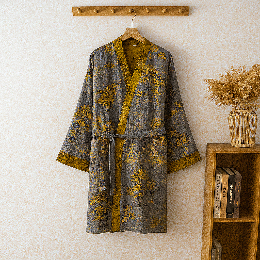 Wearclo | Men's Kimono Robe with Printed Jacquard