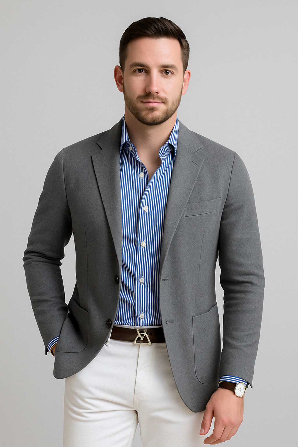 Wearclo | Men's Knit Blazer with Patch Pockets