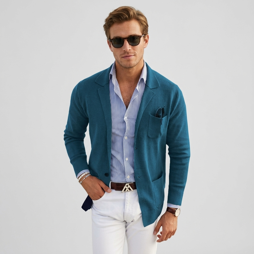 Wearclo | Men's Knit Blazer with Patch Pockets