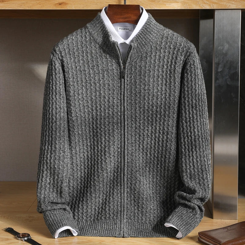 Wearclo | Men's Knitted Cardigan Full-Zip Waffle Knit