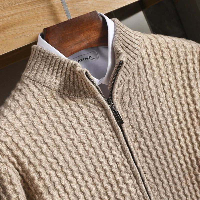 Wearclo | Men's Knitted Cardigan Full-Zip Waffle Knit