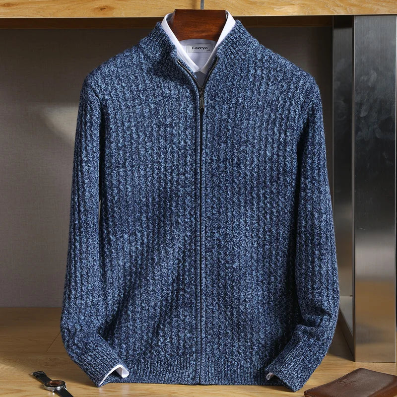 Wearclo | Men's Knitted Cardigan Full-Zip Waffle Knit