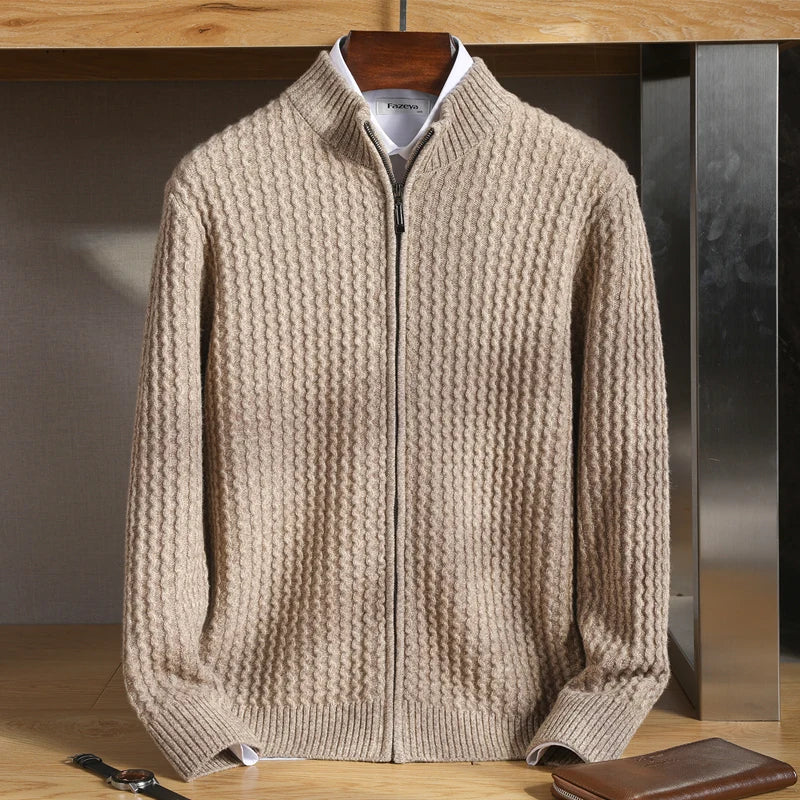 Wearclo | Men's Knitted Cardigan Full-Zip Waffle Knit