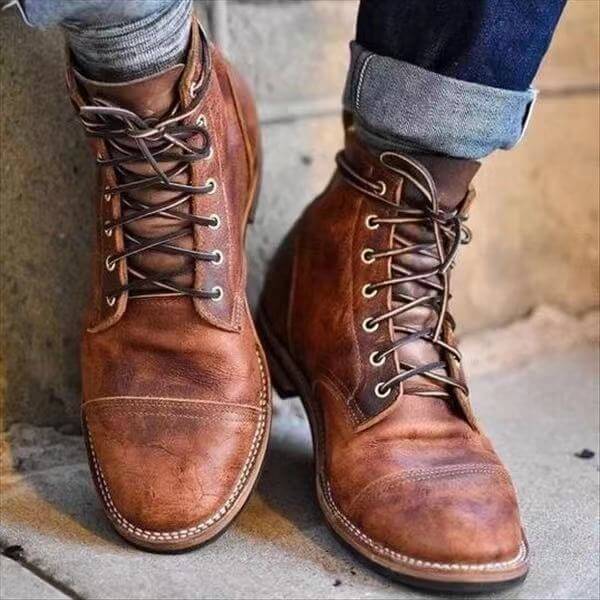 Wearclo | Men's Lace-Up Ankle Boots Classic Style