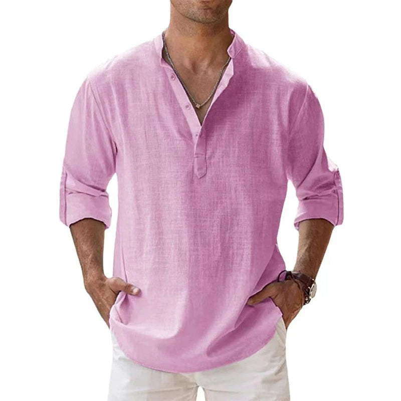 Wearclo | Men's Linen Blend Henley Shirt