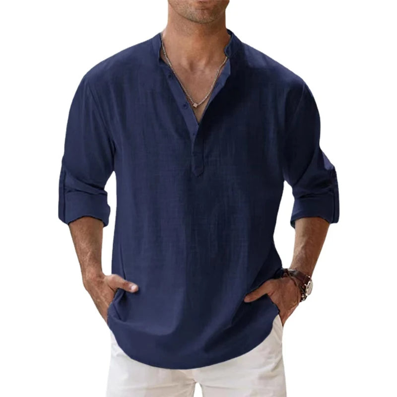 Wearclo | Men's Linen Blend Henley Shirt