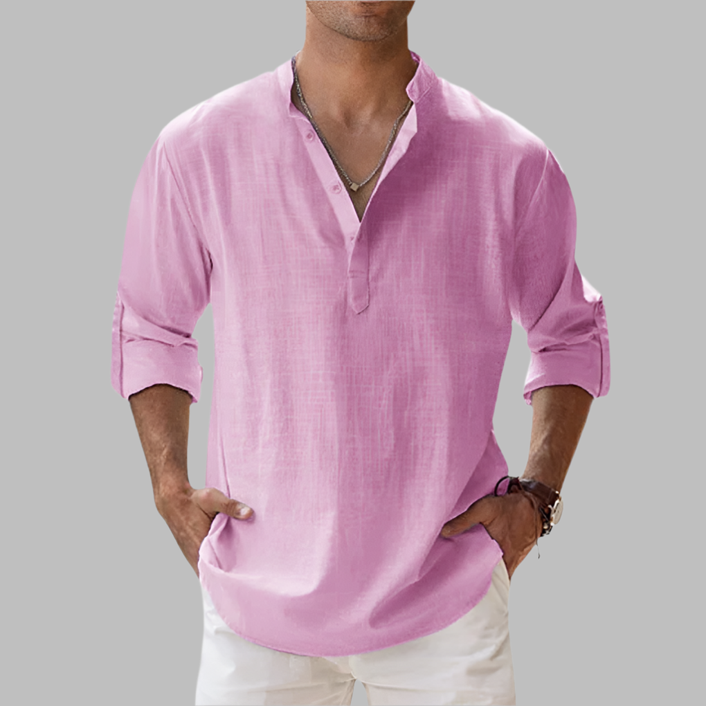 Wearclo | Men's Linen Blend Henley Shirt
