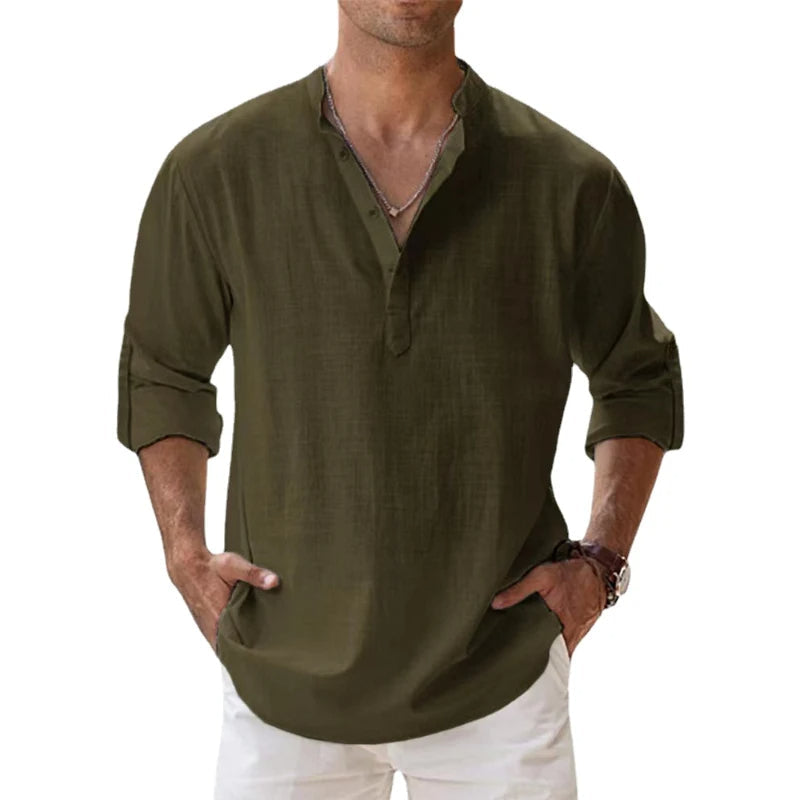 Wearclo | Men's Linen Blend Henley Shirt