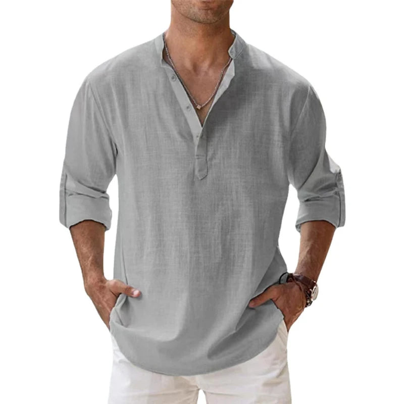 Wearclo | Men's Linen Blend Henley Shirt
