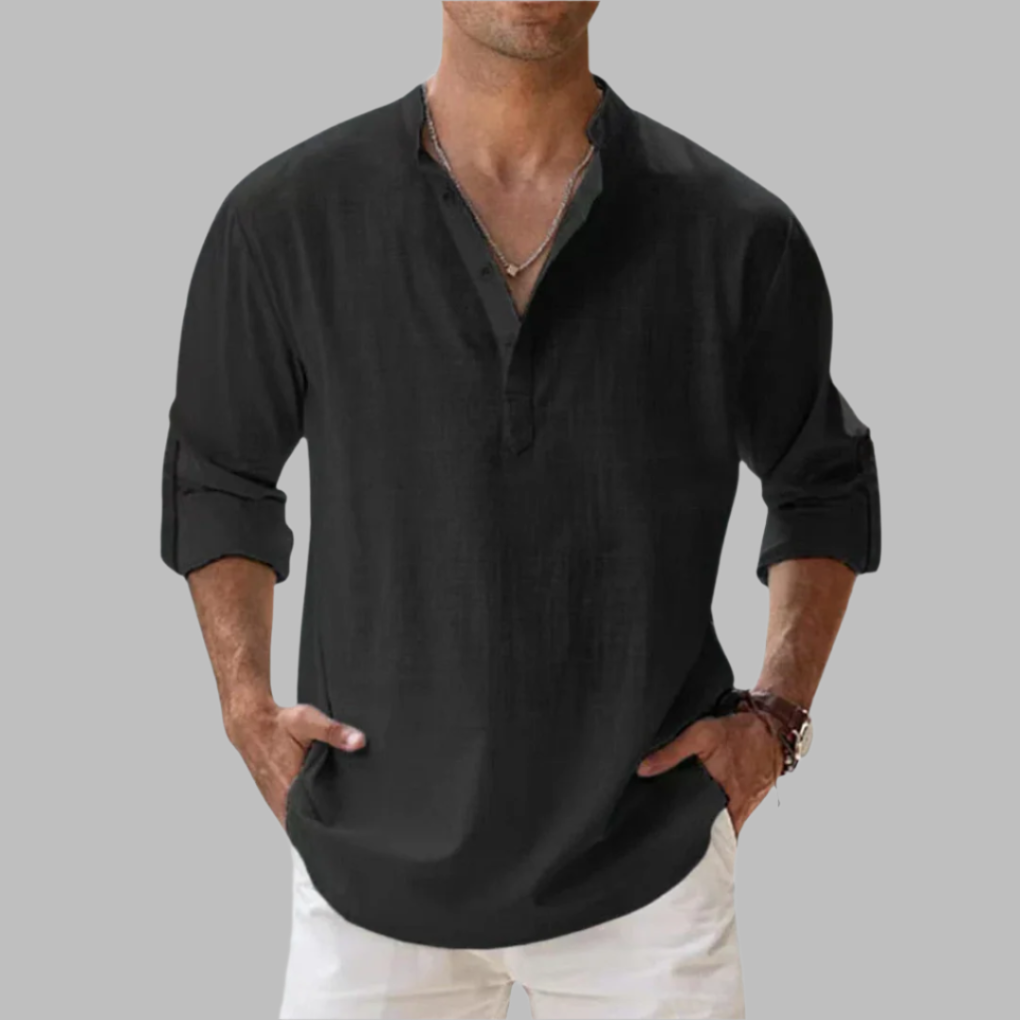 Wearclo | Men's Linen Blend Henley Shirt