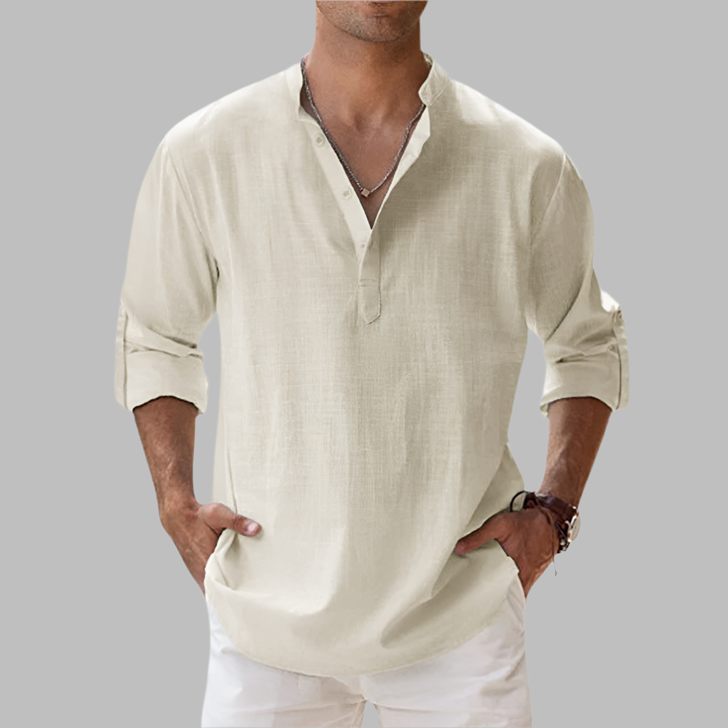 Wearclo | Men's Linen Blend Henley Shirt