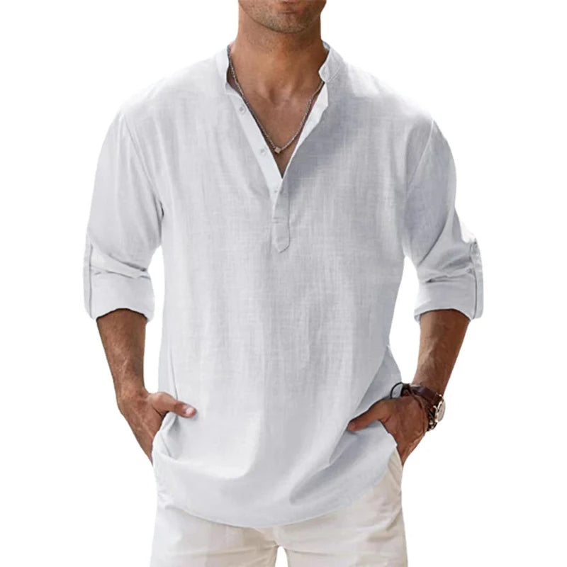 Wearclo | Men's Linen Blend Henley Shirt