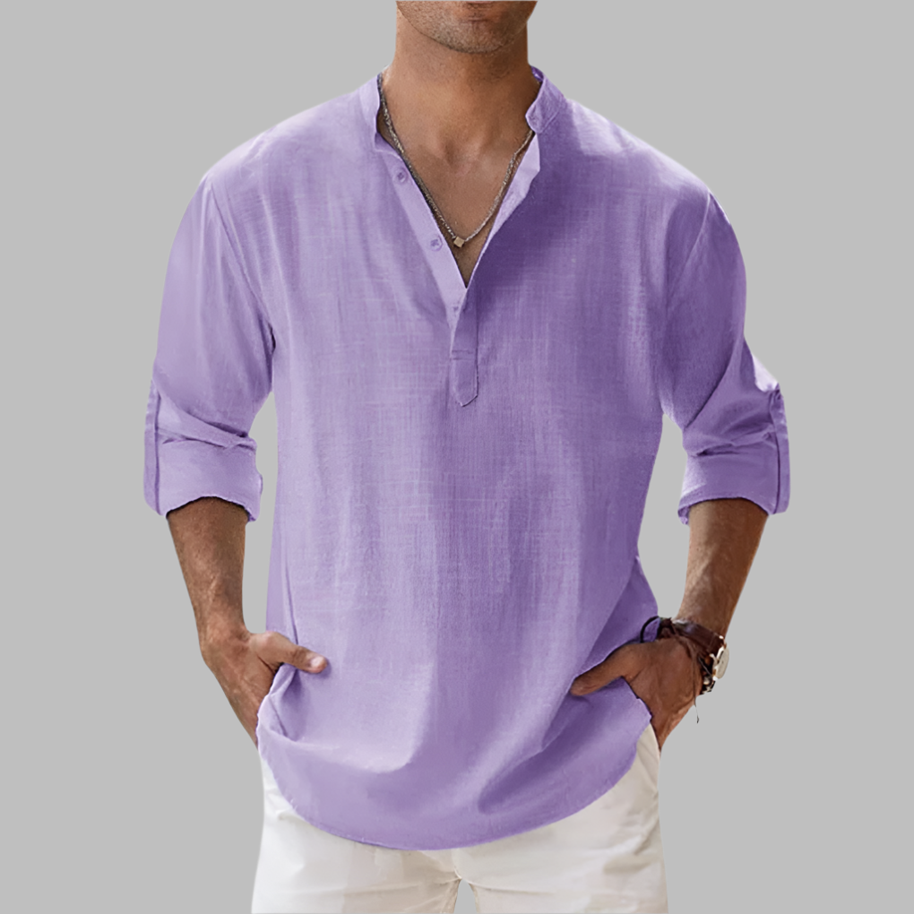 Wearclo | Men's Linen Blend Henley Shirt