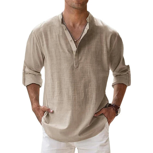 Wearclo | Men's Linen Blend Henley Shirt